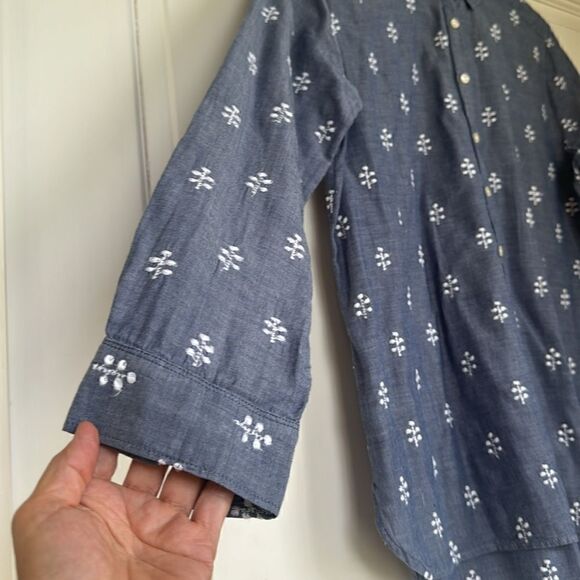 Cotton Popover Tunic Length Blouse With White Stitch Detail By Loft - Picture 1 of 7